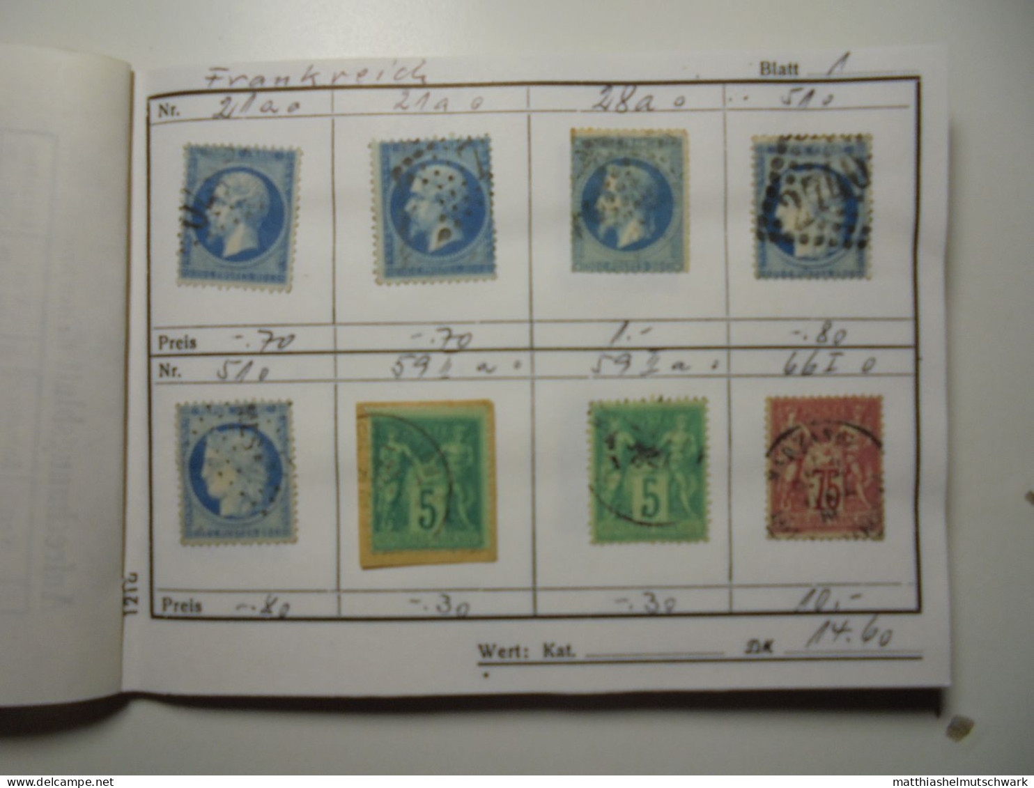 Auswahlheft Nr. 442 22 Blätter A 8 Briefmarken 176 Briefmarken  Frankreich Ca. 1868-1936/Mi Nr. 21 A-30 - Collections