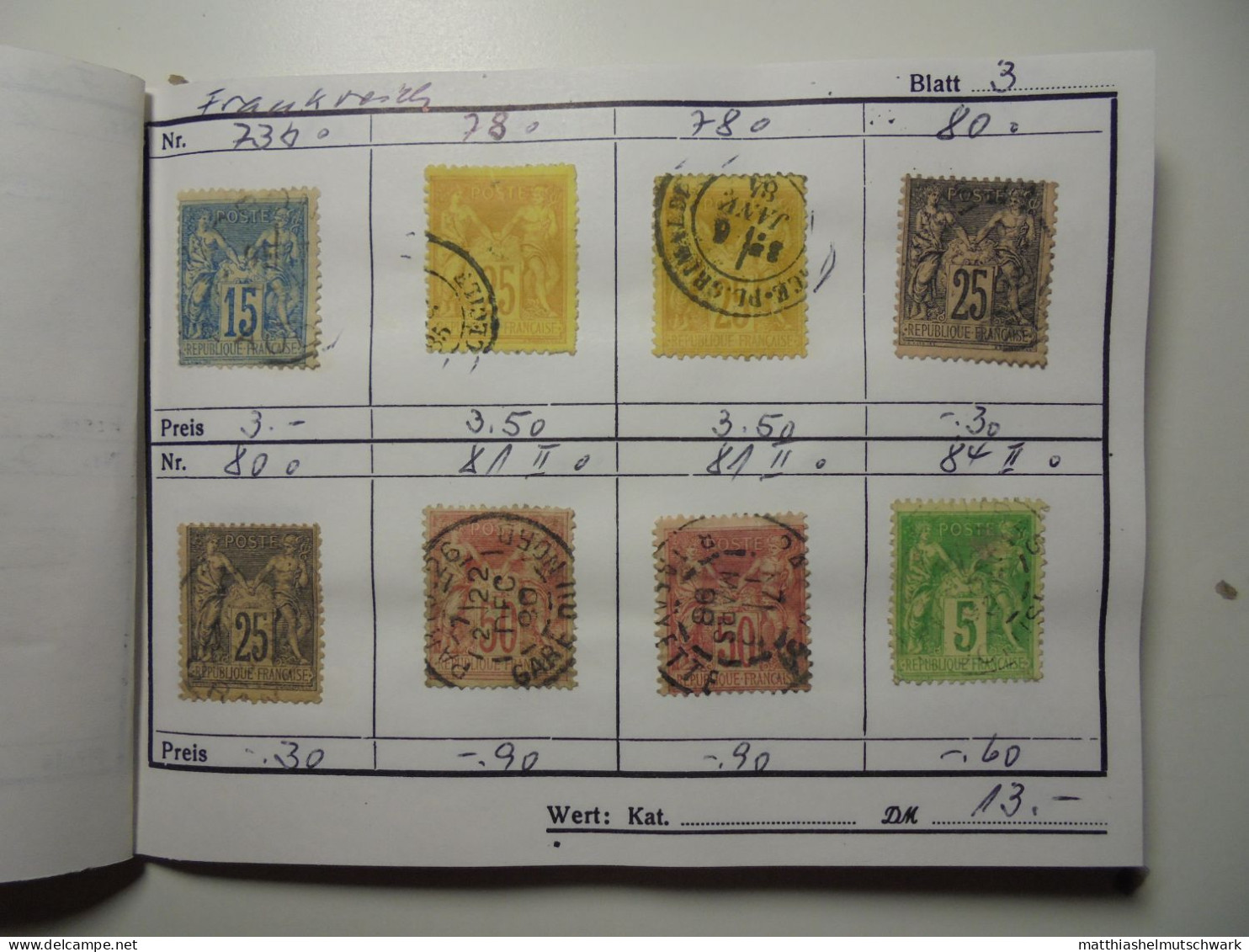 Auswahlheft Nr. 442 22 Blätter A 8 Briefmarken 176 Briefmarken  Frankreich Ca. 1868-1936/Mi Nr. 21 A-30 - Collections