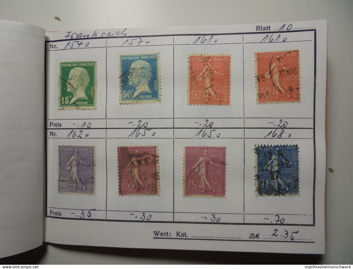 Auswahlheft Nr. 442 22 Blätter a 8 Briefmarken 176 Briefmarken  Frankreich ca. 1868-1936/Mi Nr. 21 a-30
