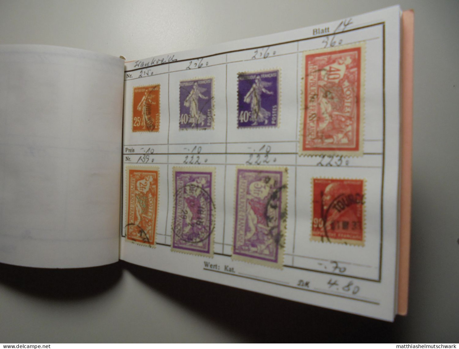 Auswahlheft Nr. 442 22 Blätter a 8 Briefmarken 176 Briefmarken  Frankreich ca. 1868-1936/Mi Nr. 21 a-30