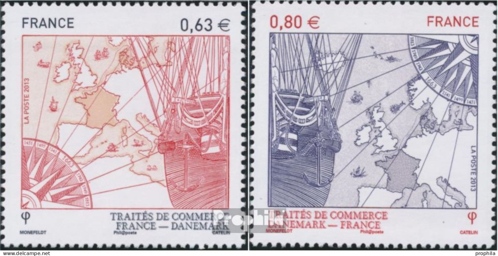 Frankreich 5732-5733 (kompl.Ausg.) Postfrisch 2013 Handelsabkommen Mit Dänemark - Unused Stamps