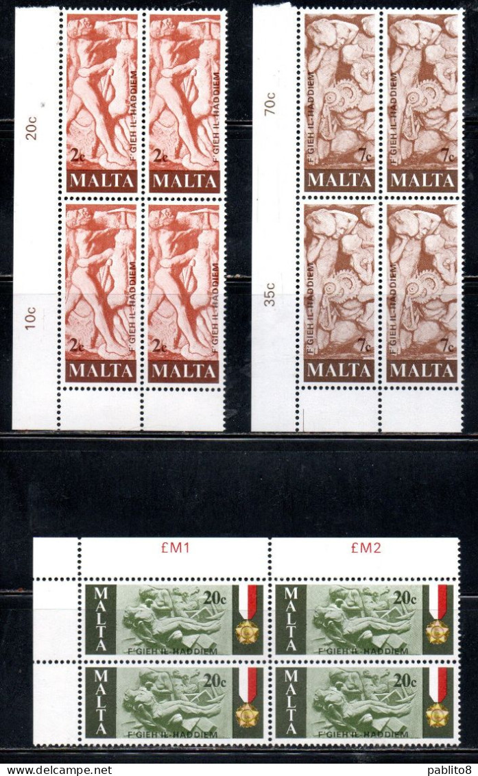 MALTA 1977 TRIBUTE TO MALTESE WORKERS SCULPTURES SCULTURE DEI LAVORATORI COMPLETE SET SERIE COMPLETA BLOCK QUARTINA MNH - Malta