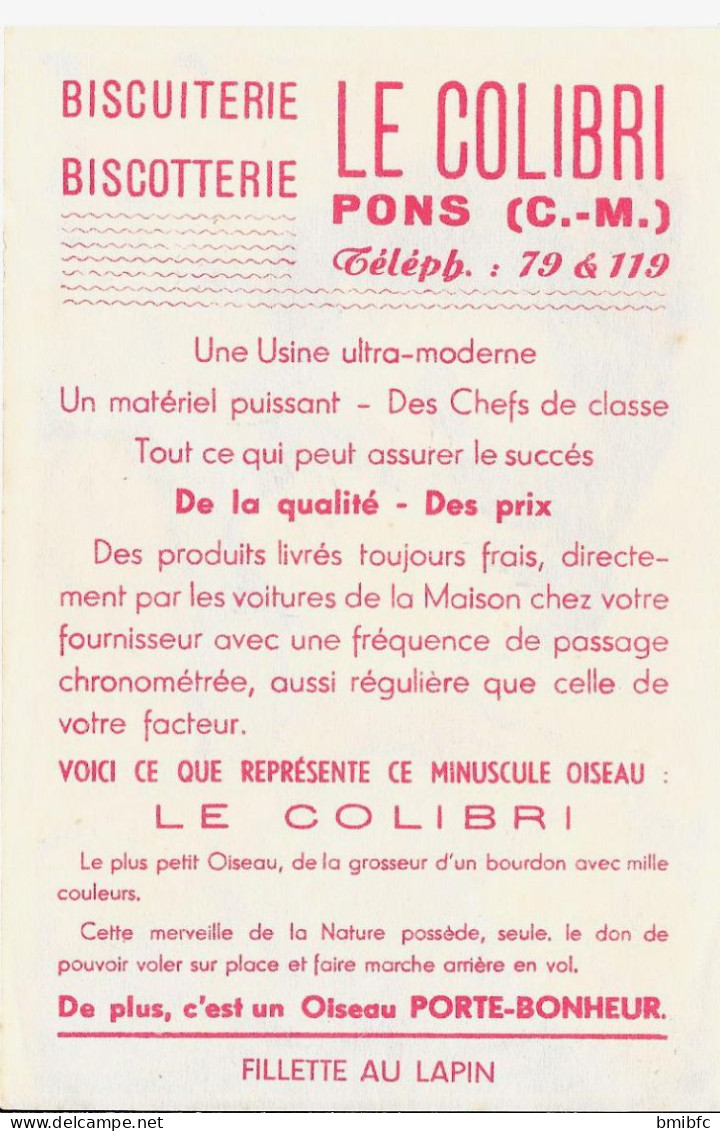 BISCUITERIE-BISCOTTERIE - LE COLIBRI   - PONS (C.M) Téléph: 79&119 - FILLETTE AU LAPIN - Sonstige & Ohne Zuordnung