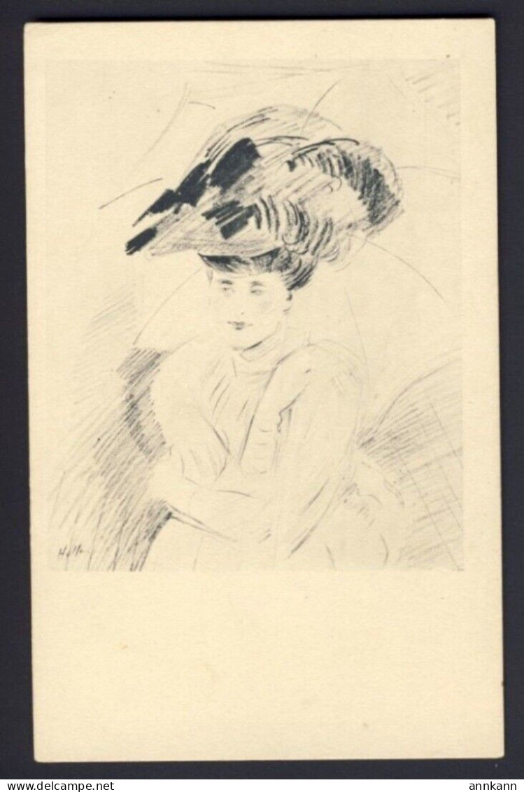 Lady Fancy Large Hat Millinery - HELLI Artist Postcard - Helli