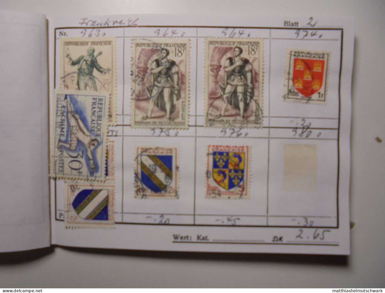 Auswahlheft Nr. 444 20 Blätter 161 Briefmarken überwiegend  Frankreich 1951-1961/Mi Nr. 935-1368, Unvol - Collections