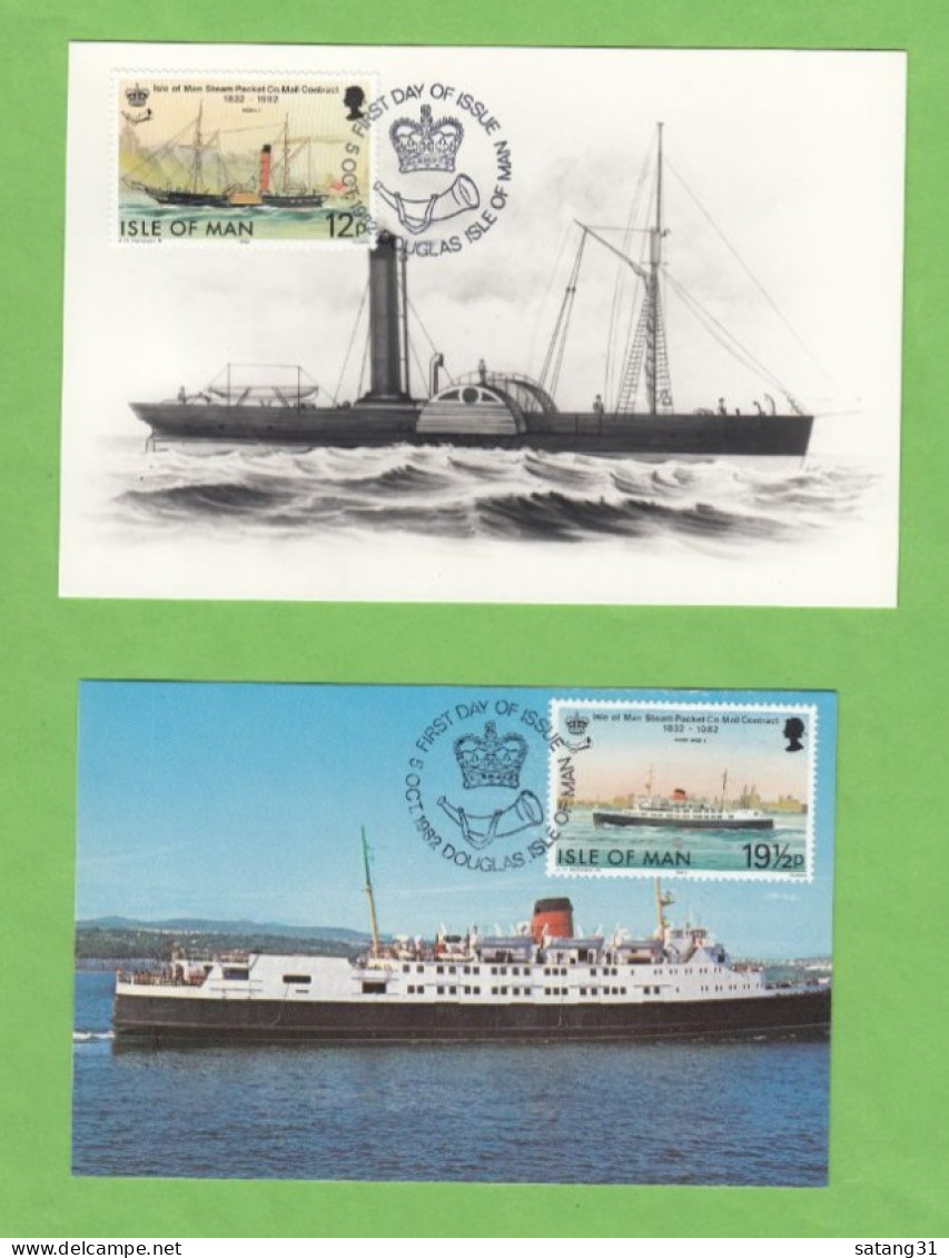 2 CARTES MAXIMUM.150E ANNIVERSAIRE DU CONTRAT POSTAL AVEC LA CIE. DES PAQUEBOTS DE L'ILE DE MAN,1982. - Man (Insel)