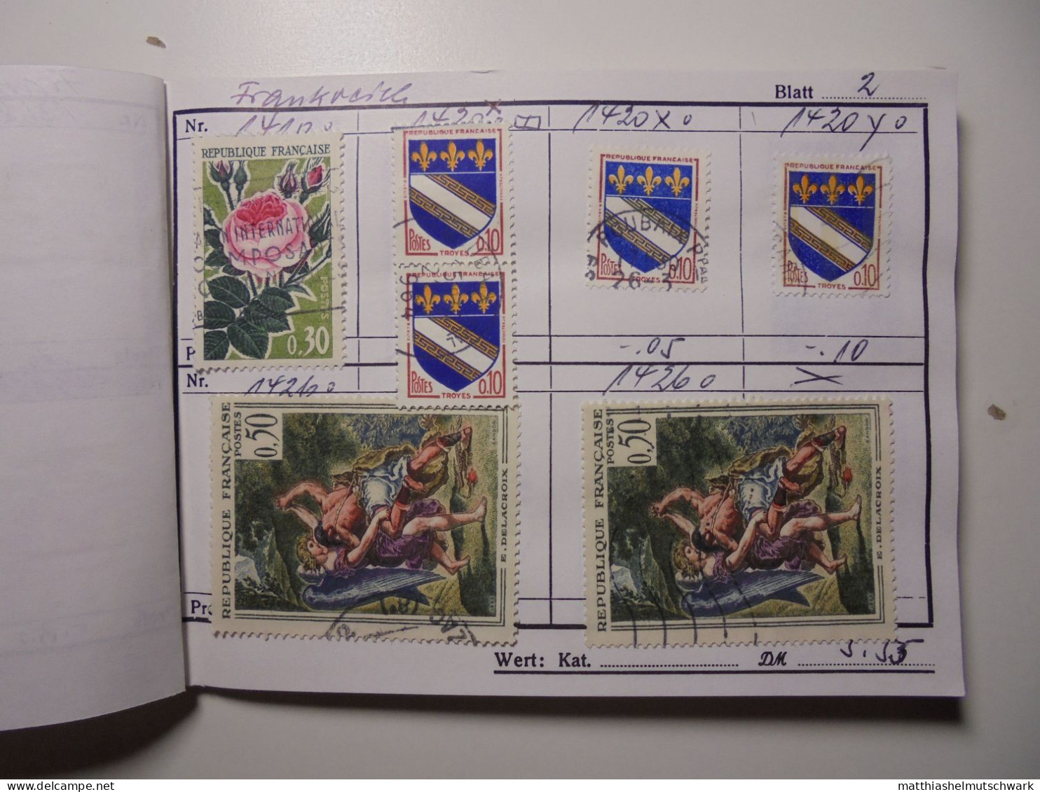 Auswahlheft Nr. 445 20 Blätter 153 Briefmarken  Frankreich 1961-1977/Mi Nr. 1368-2058yA, Unvollständig - Collections