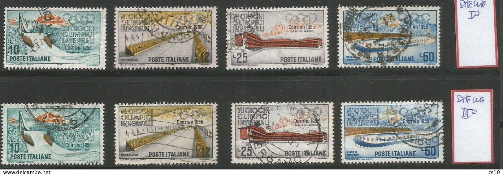 1956 Cortina Winter Olympic Games Cpl 4+4v Set - Filigrana Stelle I° Tipo + II° Tipo WMK - Lotti E Collezioni