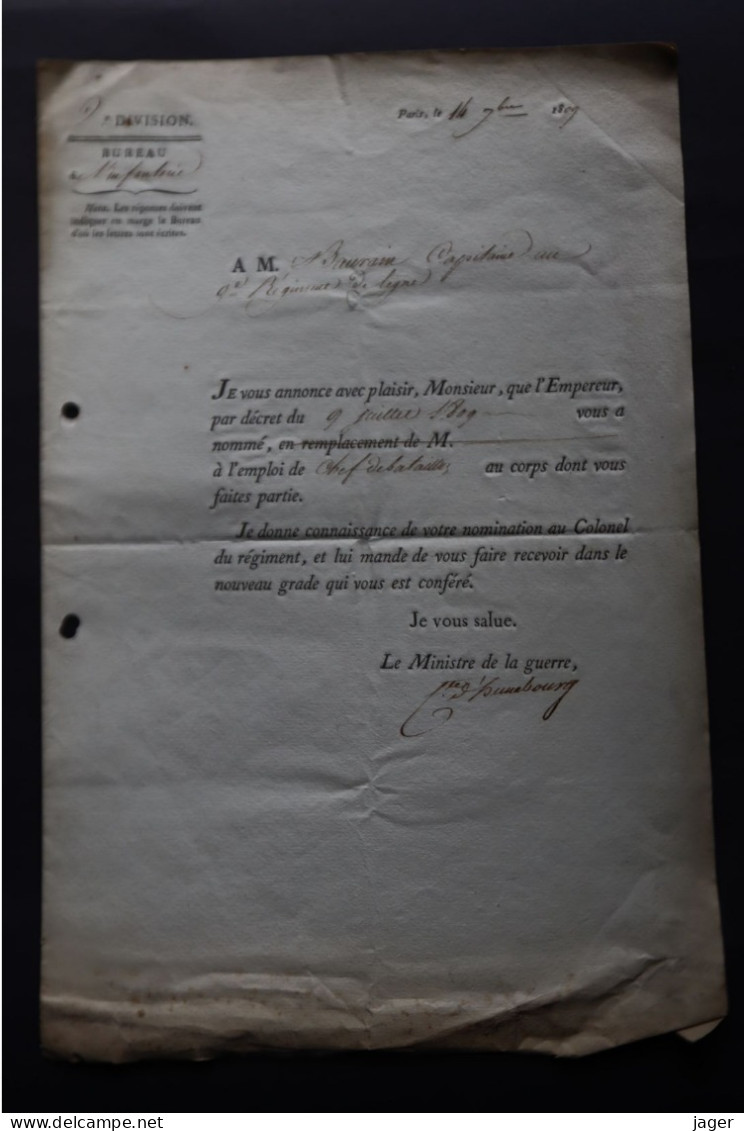 1809  Nomination Du   Chef De Bataillon  BEAURAIN  Autographe   Lot 6 - Historische Dokumente