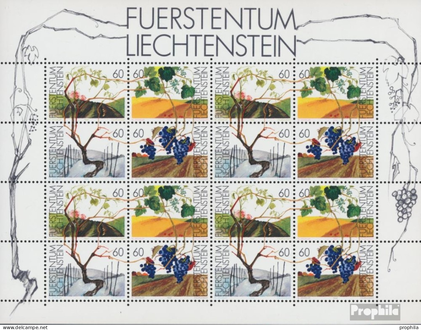 Liechtenstein 1089-1092 Kleinbogen (kompl.Ausg.) Postfrisch 1994 Die Weinrebe - Unused Stamps