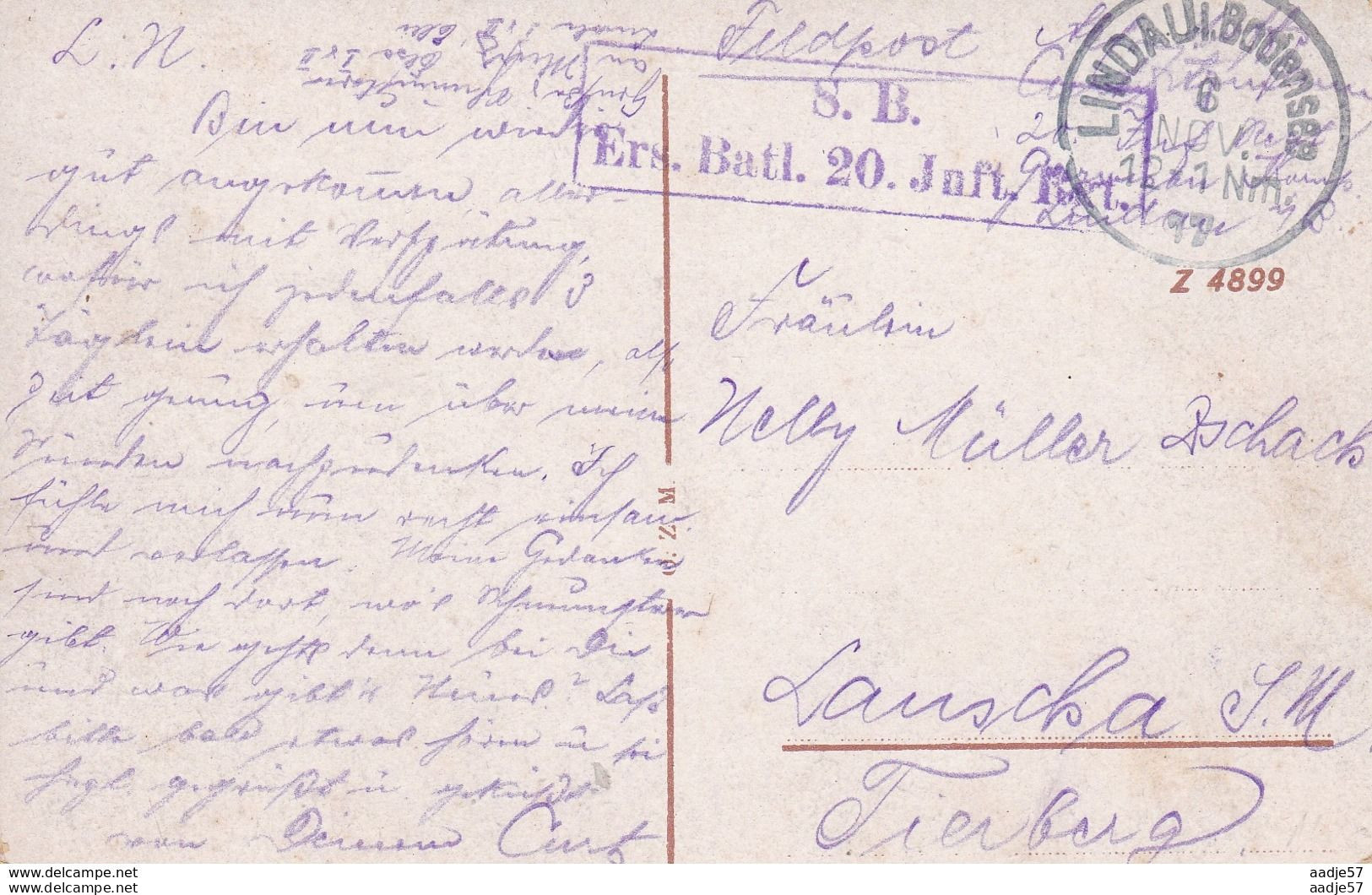 Lindau A Bodensee Feldpost S.B. Ers. Batl. 20 Jnft.Krt. Zug 1917 - Trains