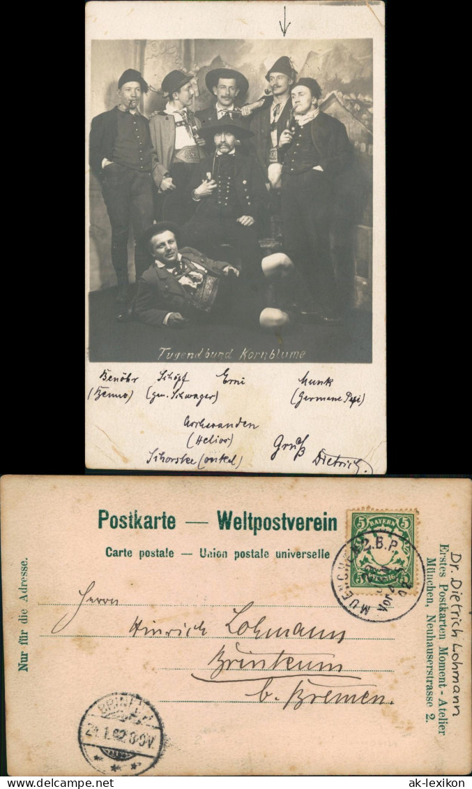 Bayern Gruppenbild Tugendbund Kornblume Männer Tracht 1902 Gel. Stempel München - Other & Unclassified