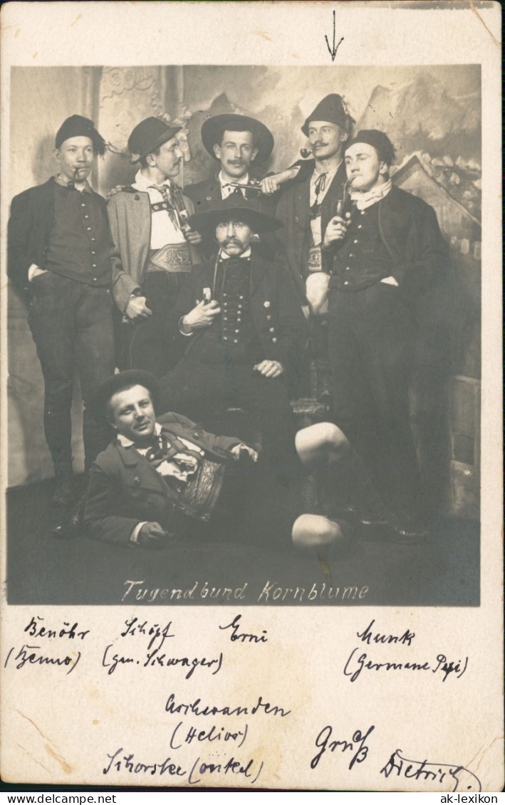 Bayern Gruppenbild Tugendbund Kornblume Männer Tracht 1902 Gel. Stempel München - Other & Unclassified