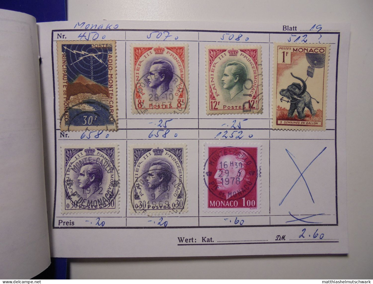 Auswahlheft Nr. 959 2 Blätter 15 Briefmarken  Monako 1891-1978/Mi Nr. 11-1252, Unvollständig € 37,75 St - Lots & Serien