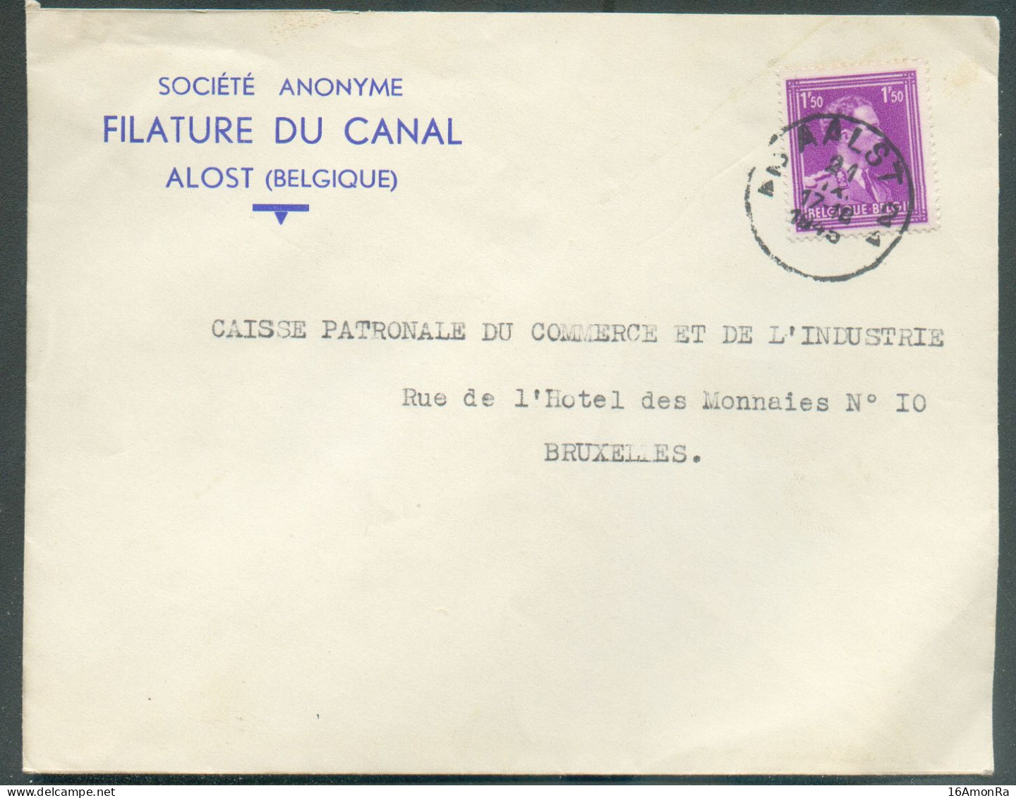 1Fr.50 LEOPOLD III Col Ouvert Obl. Sc AALST 2 Sur Lettre ( S.A. Filature Du CANAL) Du 21-IX-1945 Vers Bruxelles  - 22118 - 1936-1957 Collar Abierto