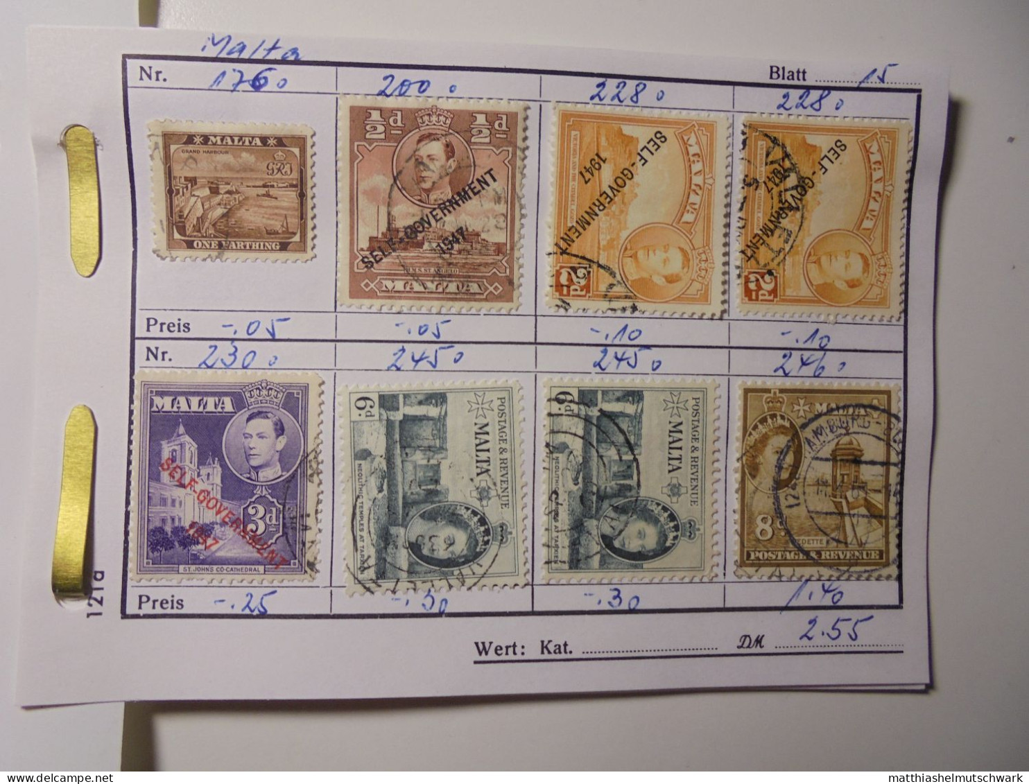 Auswahlheft Nr. 960 3 Blätter 22 Briefmarken  Malta 1901-1987/Mi Nr. 176-773, Unvollständig € 7,50 Stam - Malte