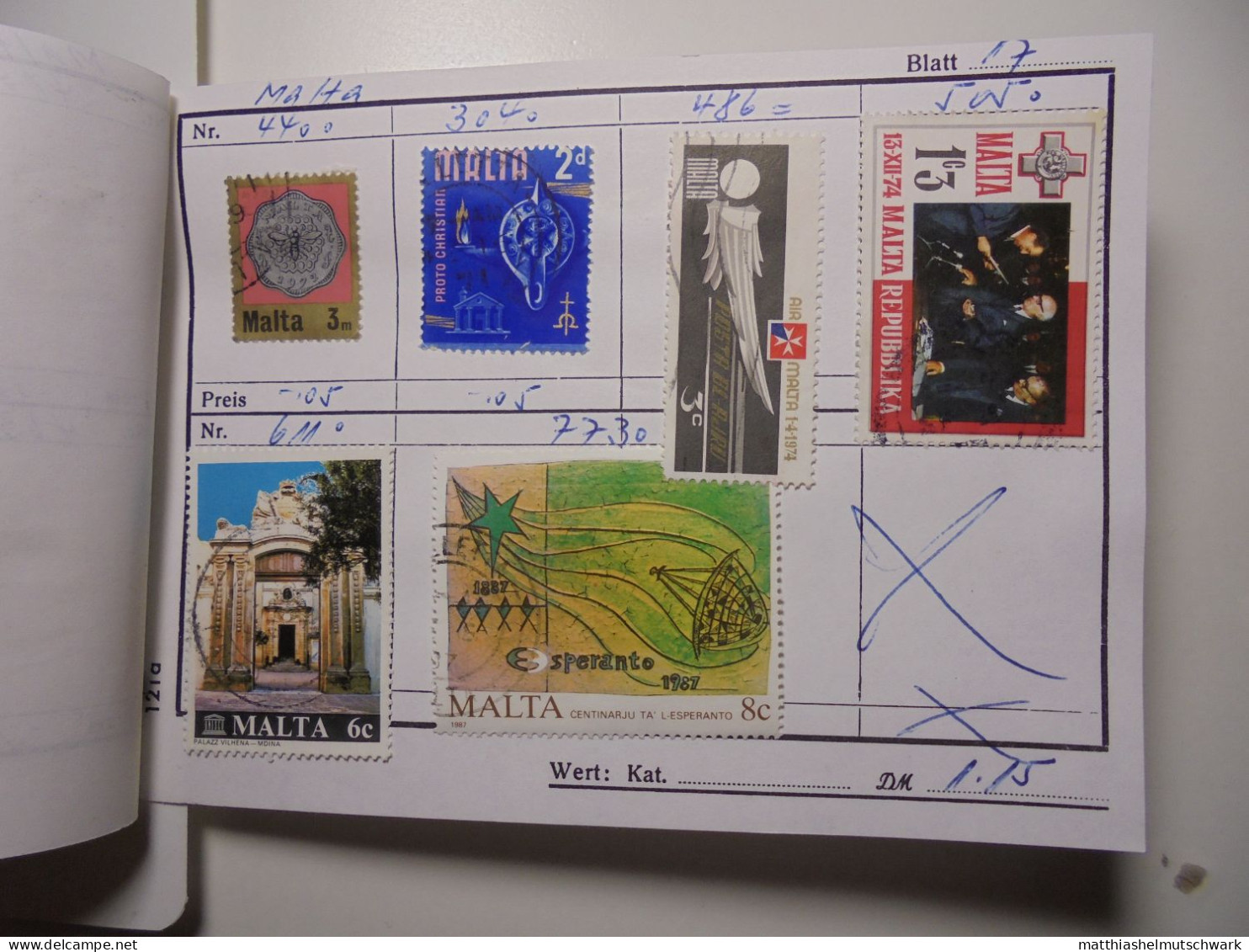 Auswahlheft Nr. 960 3 Blätter 22 Briefmarken  Malta 1901-1987/Mi Nr. 176-773, Unvollständig € 7,50 Stam - Malte