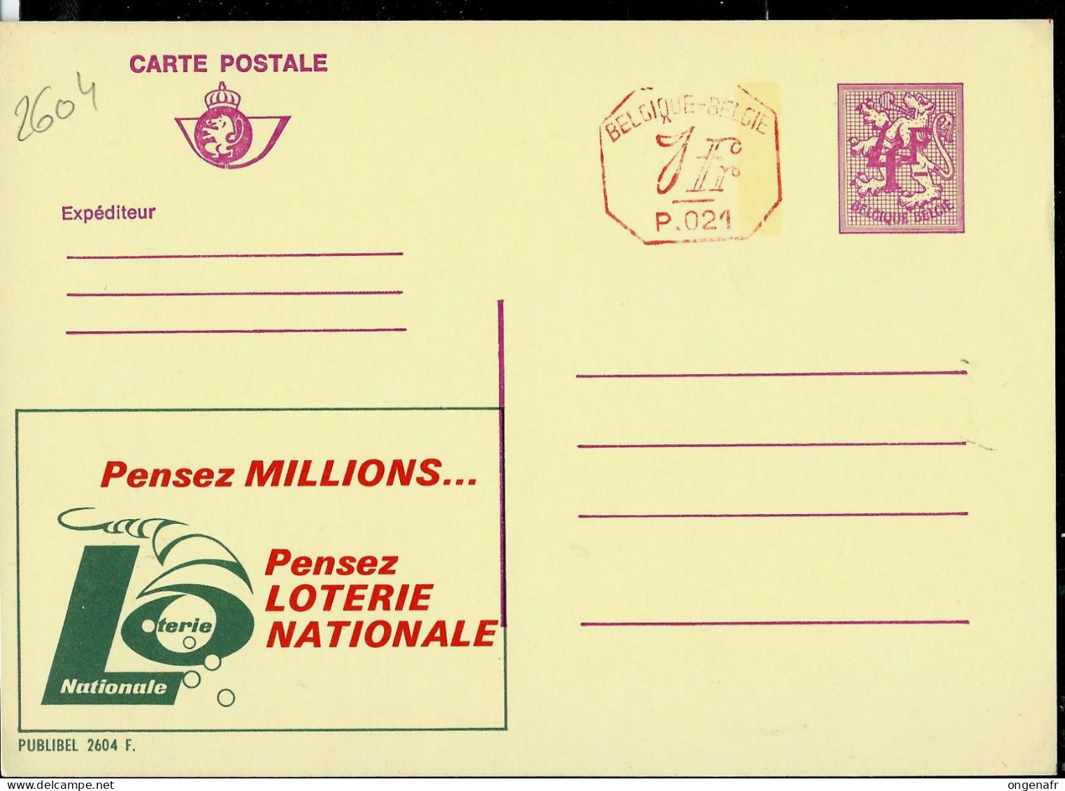 Publibel Neuve N° 2604 + P 021 ( Pensez Millions - Pensez Loterie Nationale ) - Publibels