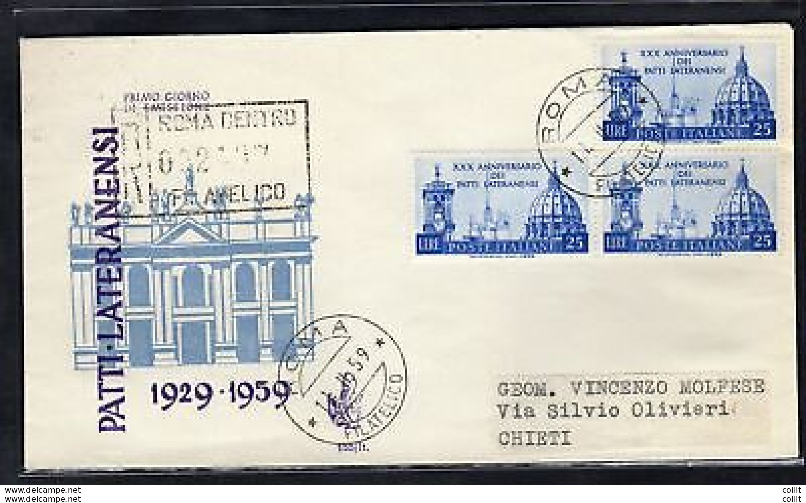 Italia FDC Venetia 1959 Patti Lateranensi 3 Es. Viaggiata Racc. L'Italia - FDC