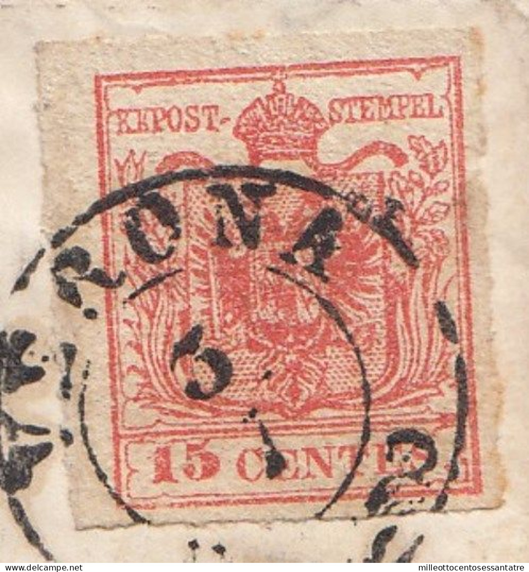 2470 - LOMBARDO VENETO - Lettera Con Testo Del 1854 Da Verona A Trento Con Cent. 15 Rosso - III Tipo - . - Lombardo-Venetien