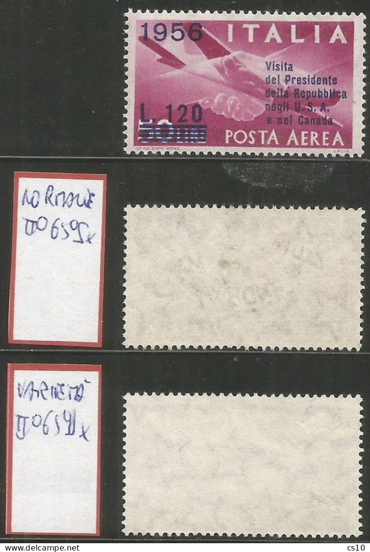 1956 Gronchino P.Aerea Visita USA & Canada - L.120/50 - 2 Valori Usati Filigrana Stelle II° 65° Sx E Dx + Nuovo ** - Poste Aérienne