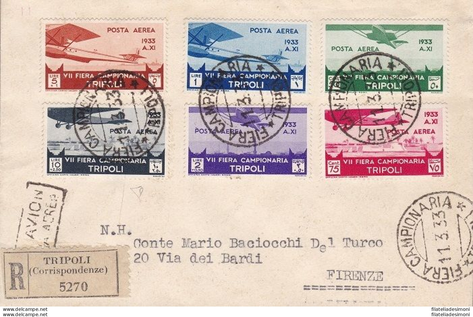 1933 LIBIA, Posta Aerea N° 8/13 - 7a Fiera Di Tripoli La Serie Su Lettera Viagg - Libye