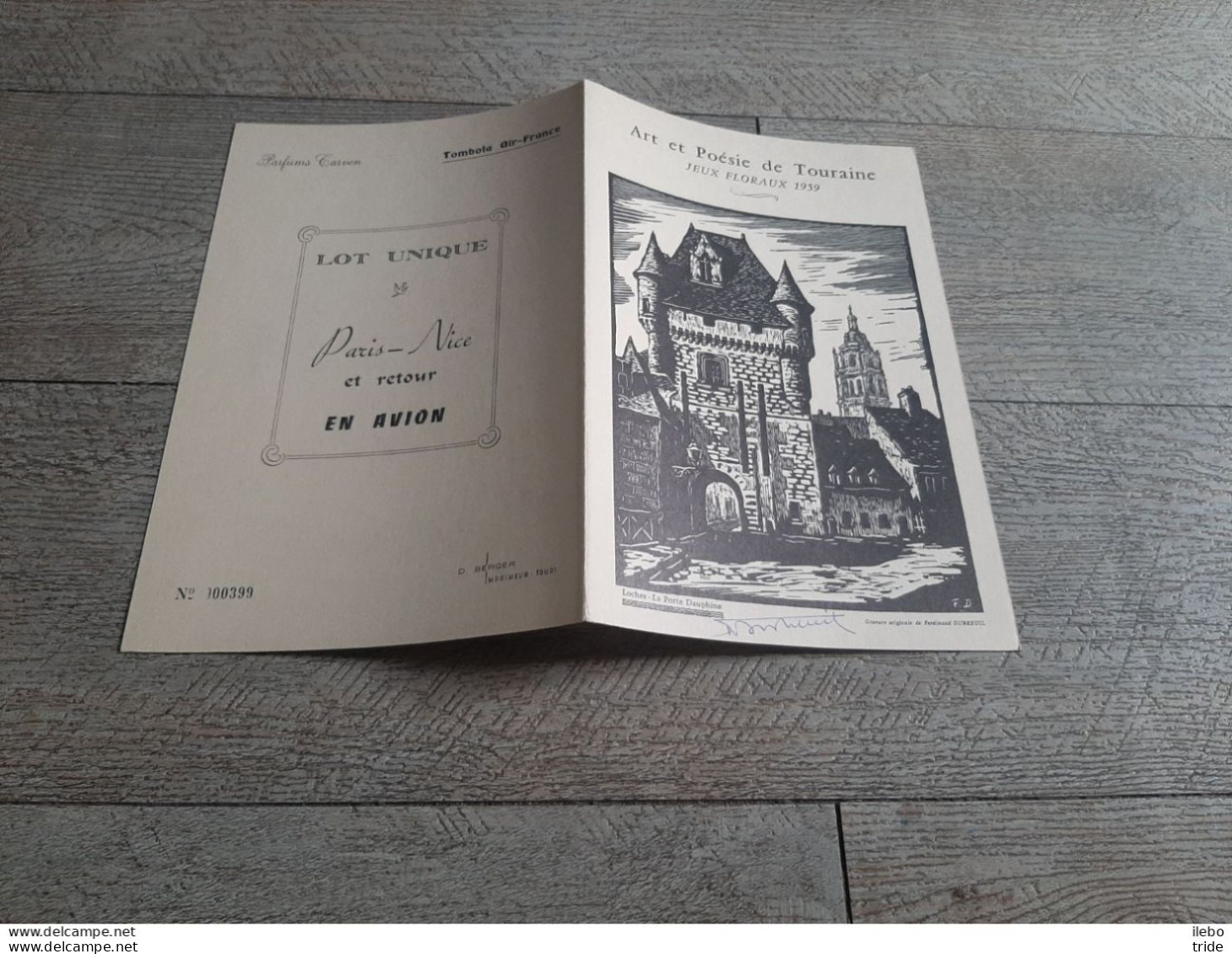 Art Et Poésie De Touraine Jeux Floraux 1959 Signé Dubreuil Loches élégance Automobile Tombola - Programs