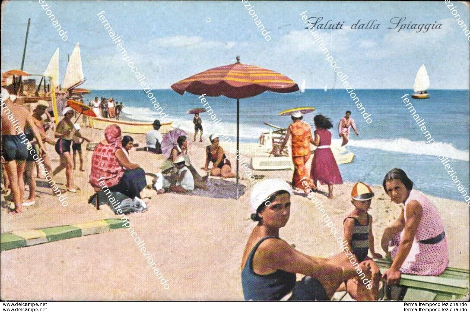 Aq551 Cartolina Pescara Saluti Dalla Spiaggia 1932 - Pescara