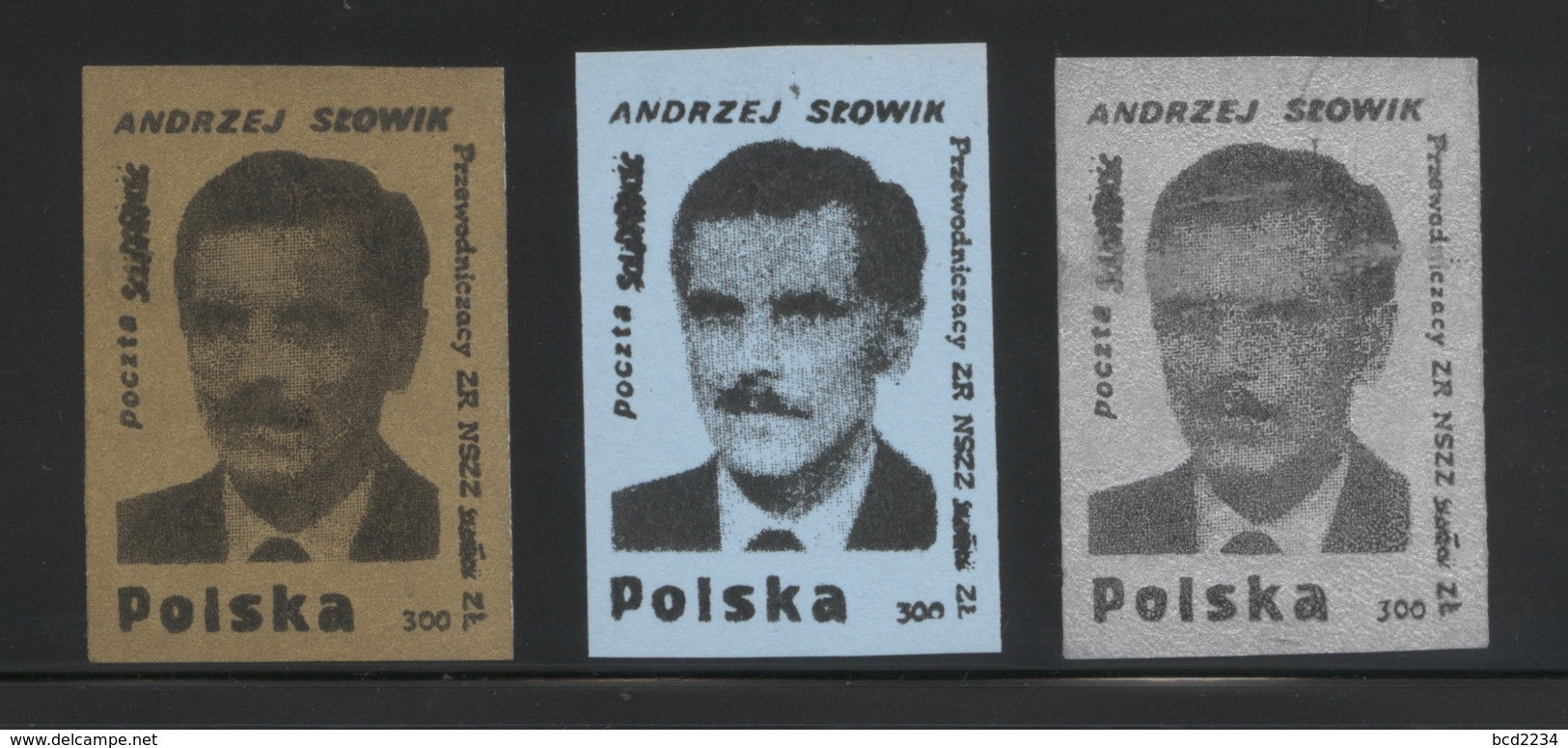 POLAND SOLIDARITY POCZTA SOLIDARNOSC ANDRZEJ SLOWIK NSZZ TRADE UNION LEADER SET OF 3 Australia Canada - Solidarnosc Vignetten