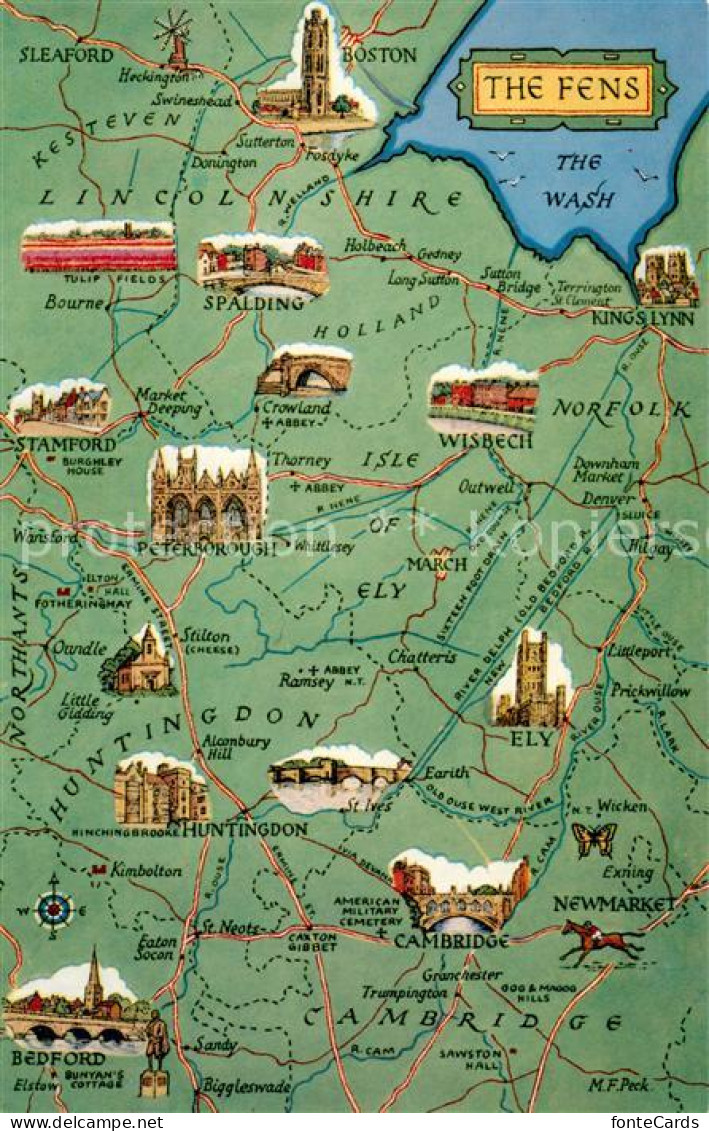 73774306 Spalding  UK Karte Cambridge-Huntingdon-Lincolnshire-Norfolk  - Altri & Non Classificati