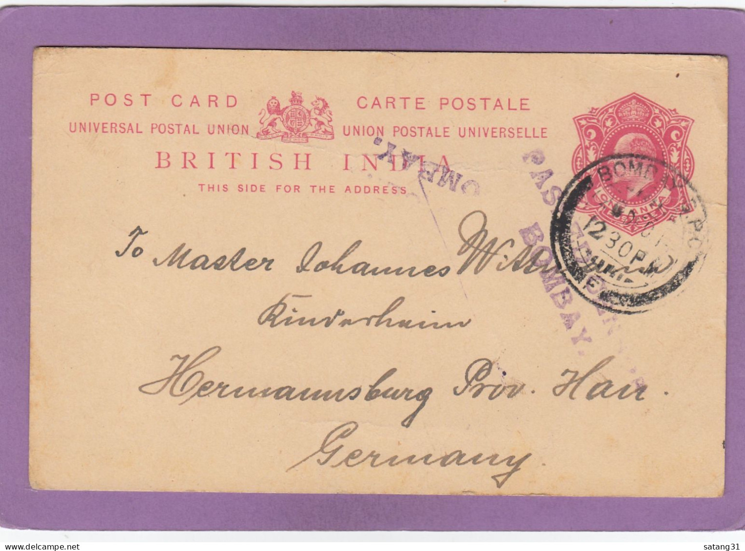 ENTIER POSTAL DE BOMBAY POUR L'ALLEMAGNE,CACHET DE CENSURE DE BOMBAY,1914. - 1902-11 King Edward VII