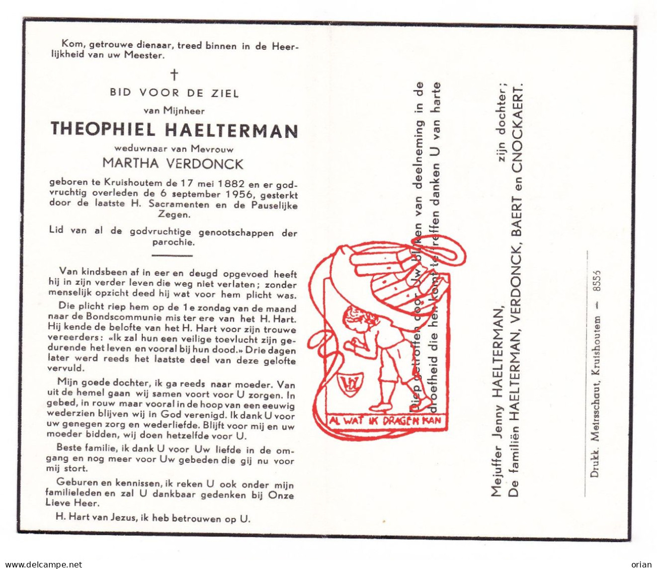 DP Theophiel Haelterman ° Kruishoutem 1882 1956 X Martha Verdonck // Baert Cnockaert - Devotion Images