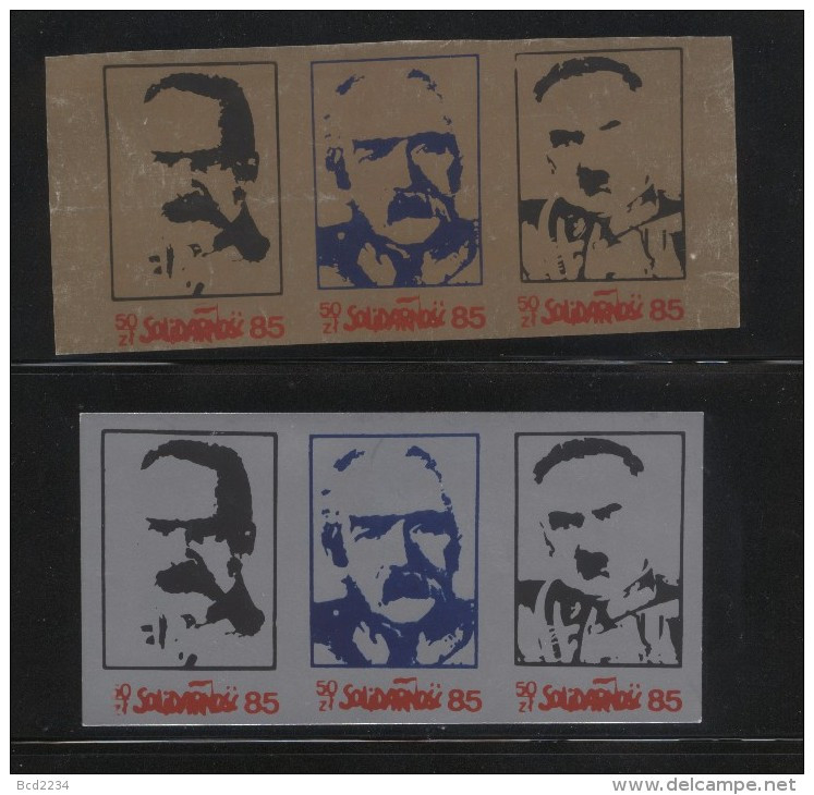 POLAND SOLIDARITY SOLIDARNOSC MARSHALL JOZEF PILSUDSKI 2 STRIPS OF 3 PRESIDENT MILITARIA ARMY - Solidarnosc-Vignetten