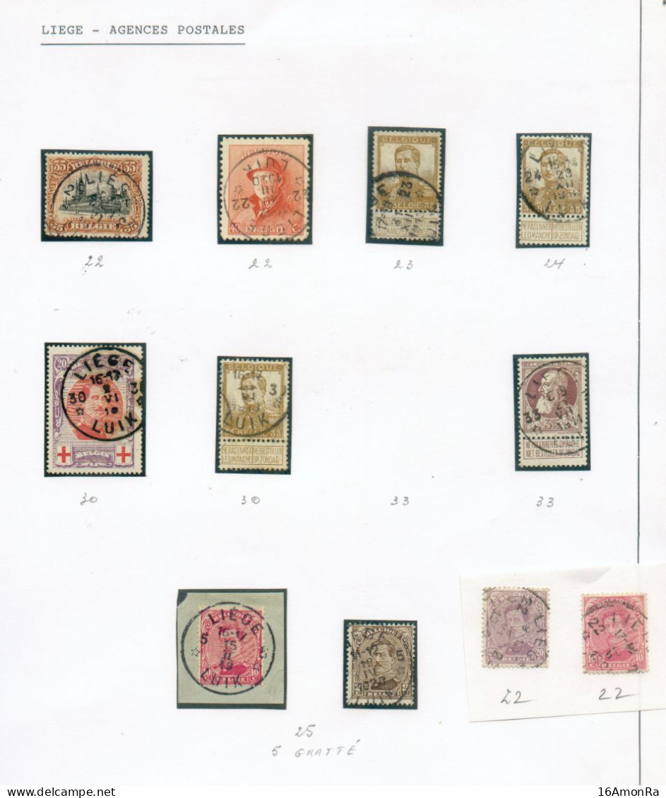 AGENCES POSTALES DE LIEGE  - Feuille D'album Avec 11 Tp. Des Agences 22, 23, 24, 25, 30 Et 33.  - 22123 - Postmarks With Stars