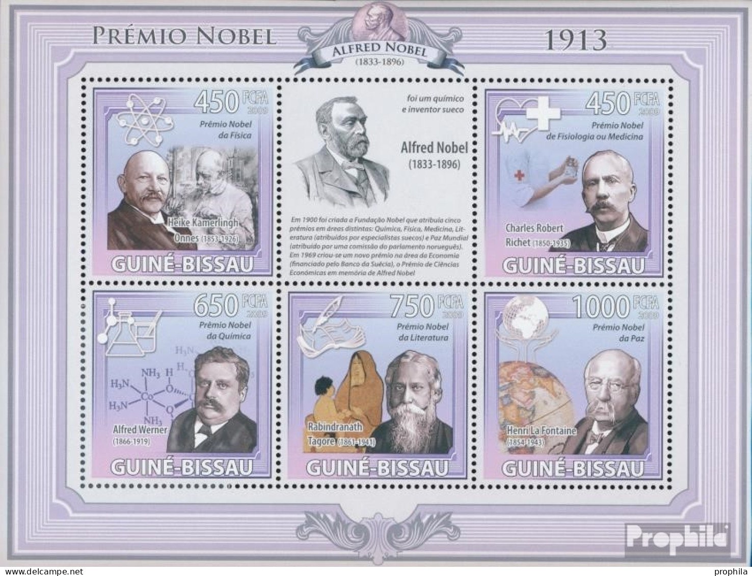 Guinea-Bissau 4527-4531 Kleinbogen (kompl. Ausgabe) Postfrisch 2009 Nobelpreis 1913 - Guinée-Bissau