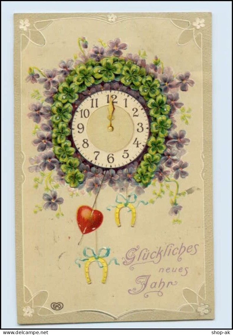 W8S44/ Neujahr Uhr Schöne Litho Prägedr. AK 1912 - New Year