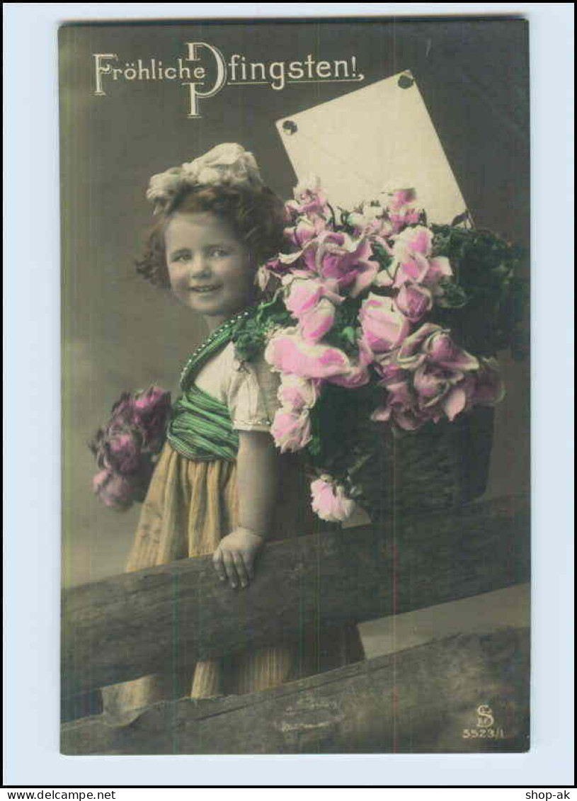 W7U32/ Pfingsten Mädchen Mit Blumenkorb Schöne Foto AK 1910 - Pinksteren