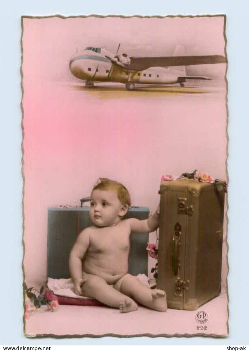 X1G21/ Baby Mit Koffer  Flugzeug Fotomontage Foto AK Ca.1930 - Otros & Sin Clasificación