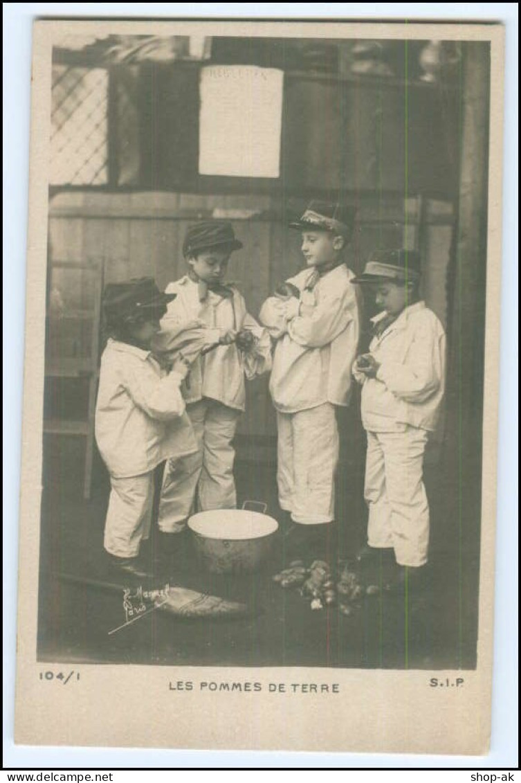 Y2609/ Kinder In Uniform Foto AK H. Manuel, Paris   Kartoffeln Schälen Ca.1905 - Otros & Sin Clasificación