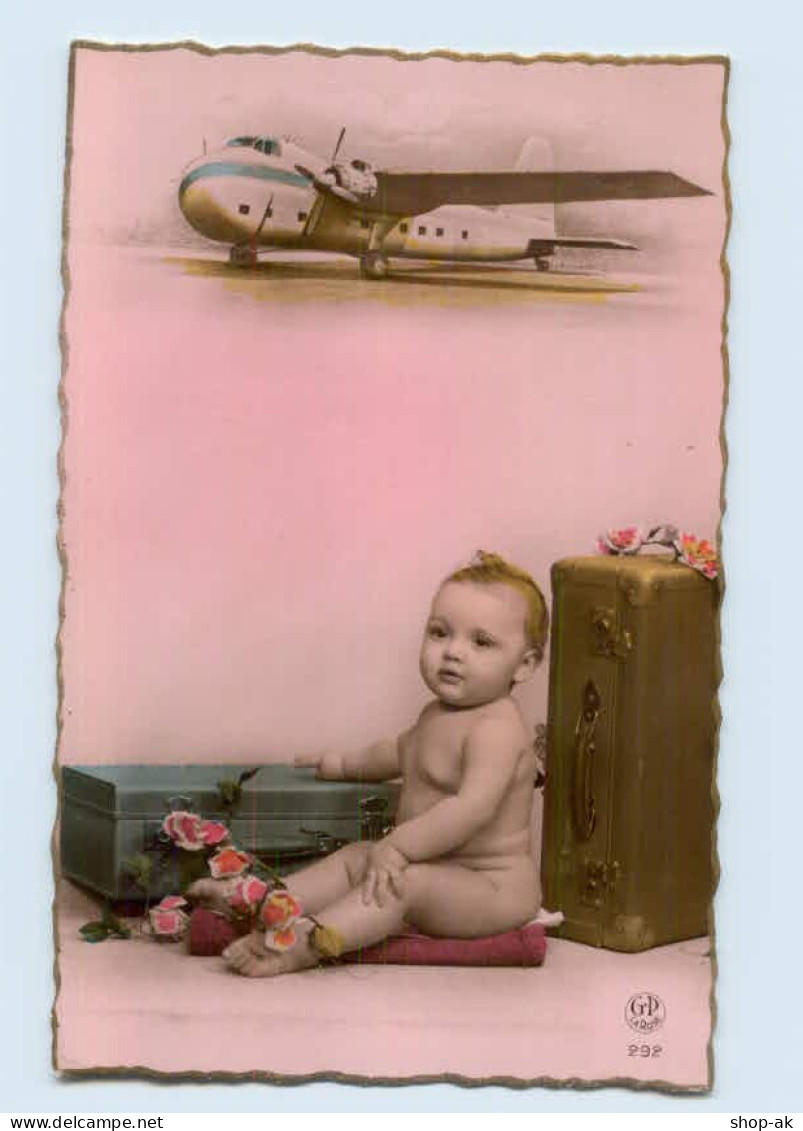X1G22/ Baby Mit Koffer  Flugzeug Fotomontage Foto AK Ca.1930 - Otros & Sin Clasificación