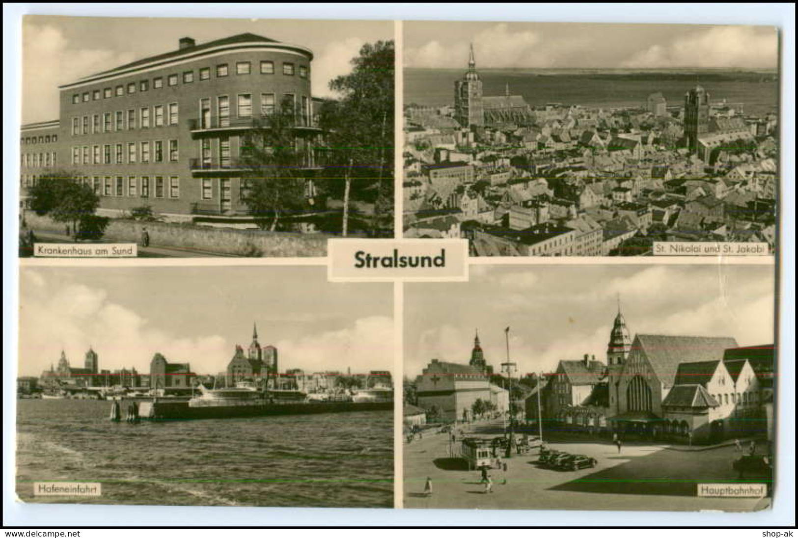 N7155-184./ Stralsund Hauptbahnhof Kichen Krankenhaus Hafeneinfahrt Foto AK - Autres & Non Classés