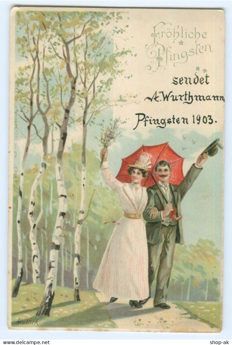 Y5178/ Pfingsten Paar Geht Spazieren  Mailick Litho AK 1903 - Pentecost