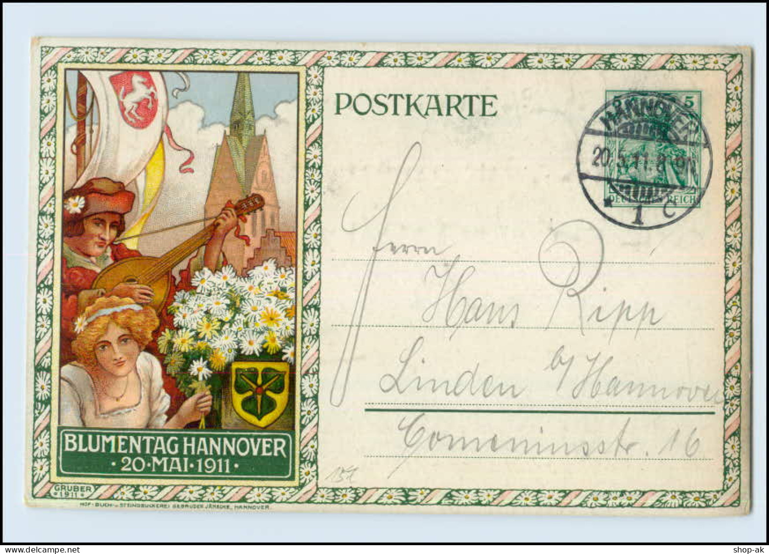 T1064/ Privatganzsache Blumentag In Hannover 1911 Litho AK  - Hannover