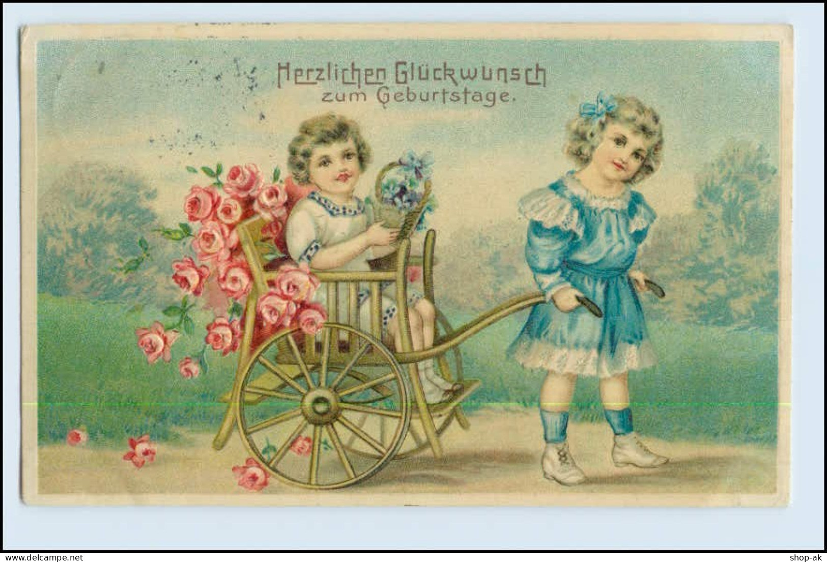 W4R83/ Geburtstag Frauen Mit Blumen 1913 Litho Prägedruck AK - Birthday