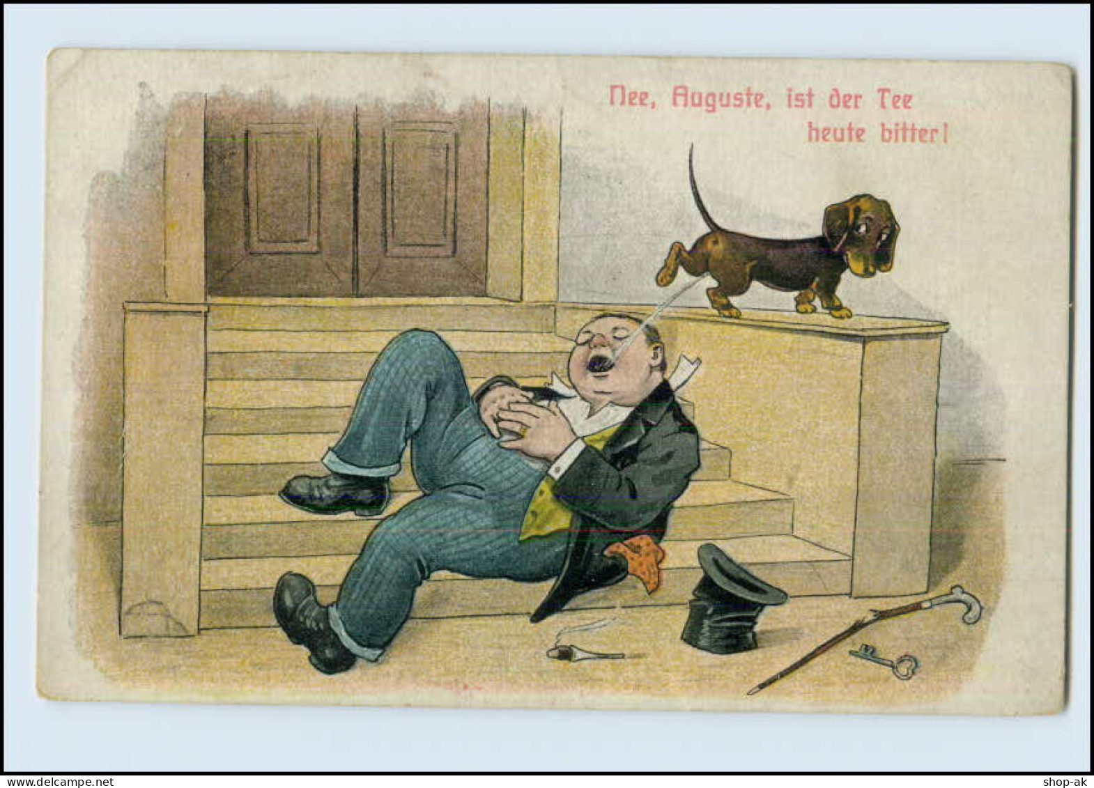 T3627/  Dackel Pinkelt   Humor AK Ca.1925  - Cani