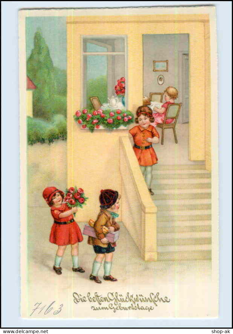 W7T46/ Geburtstag Kinder Bringen Geschenke Schöne Litho AK Ca. 1925 - Geburtstag