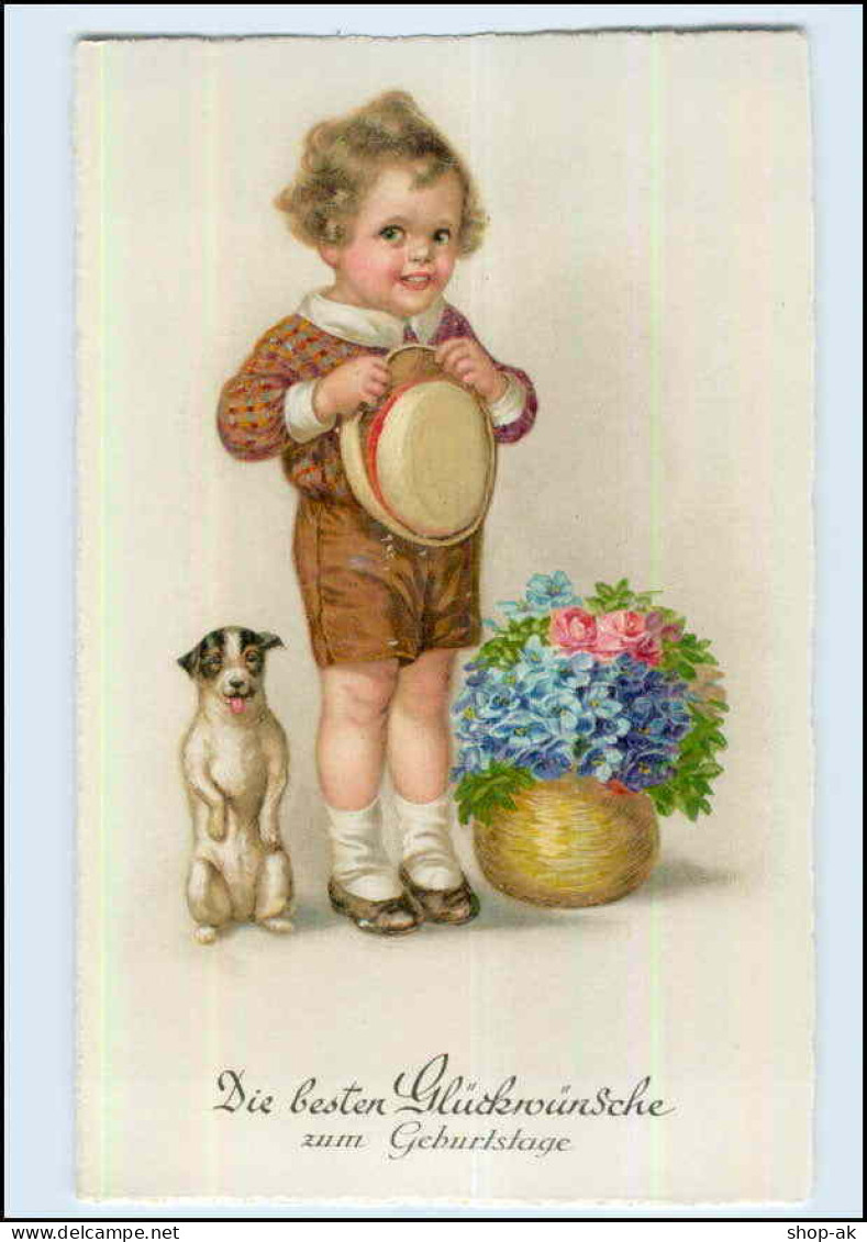 W7T61/ Geburtstag Kind Mit Hund Schöne Litho AK Ca. 1925 - Birthday