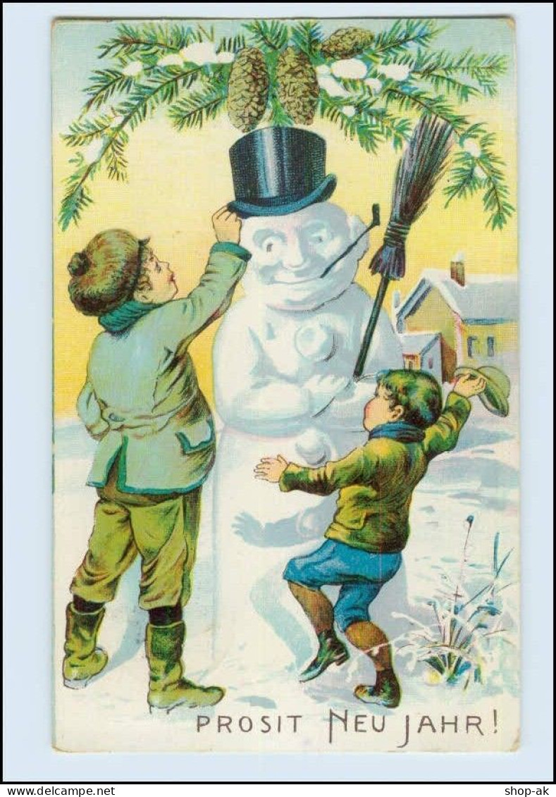 W8S60/ Neujahr Kinder Und Schneemann Litho AK 1909 - New Year