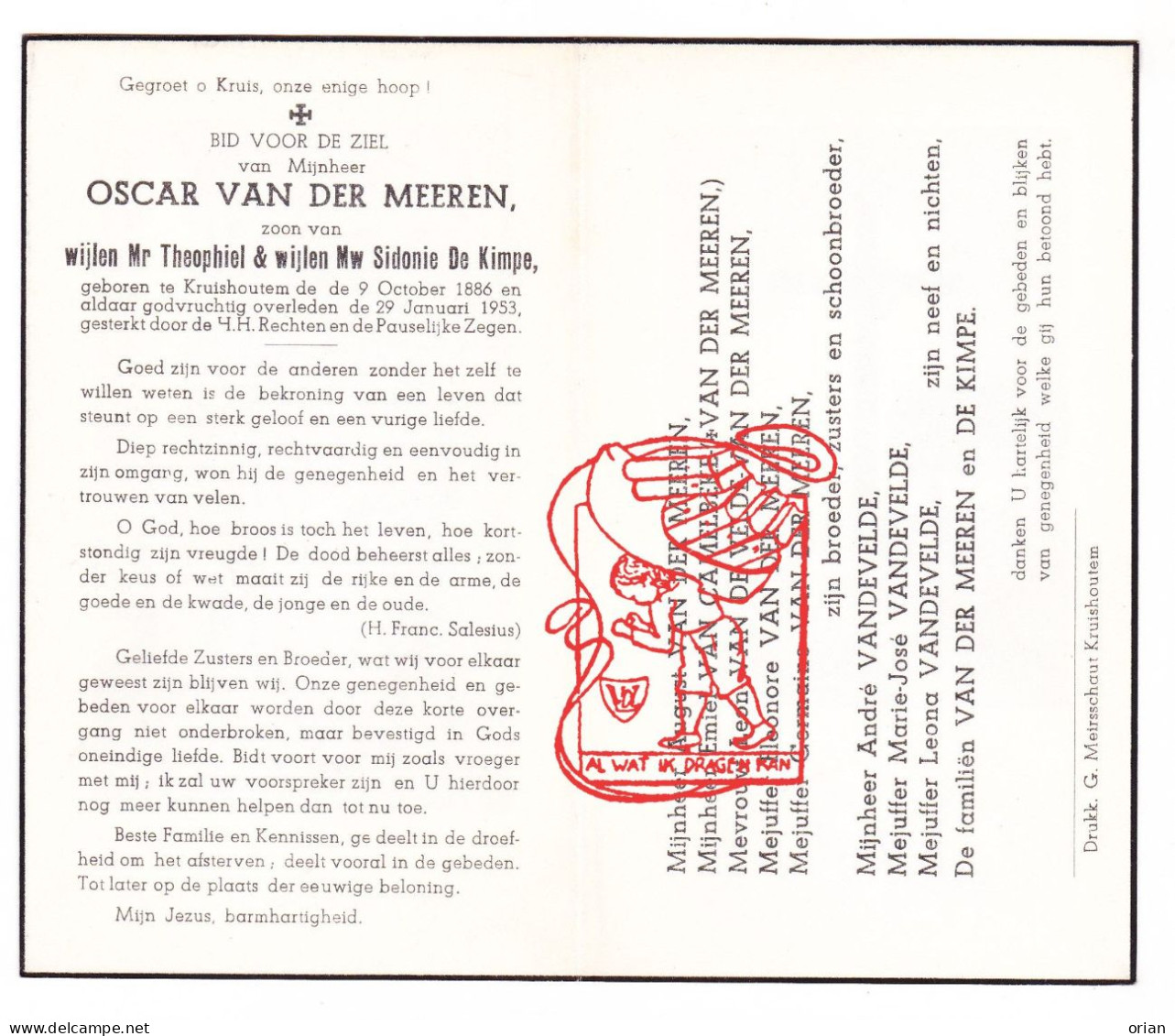 DP Oscar Van Der Meeren / De Kimpe ° Kruishoutem 1886 † 1953 Van Camelbeke Vandevelde - Andachtsbilder