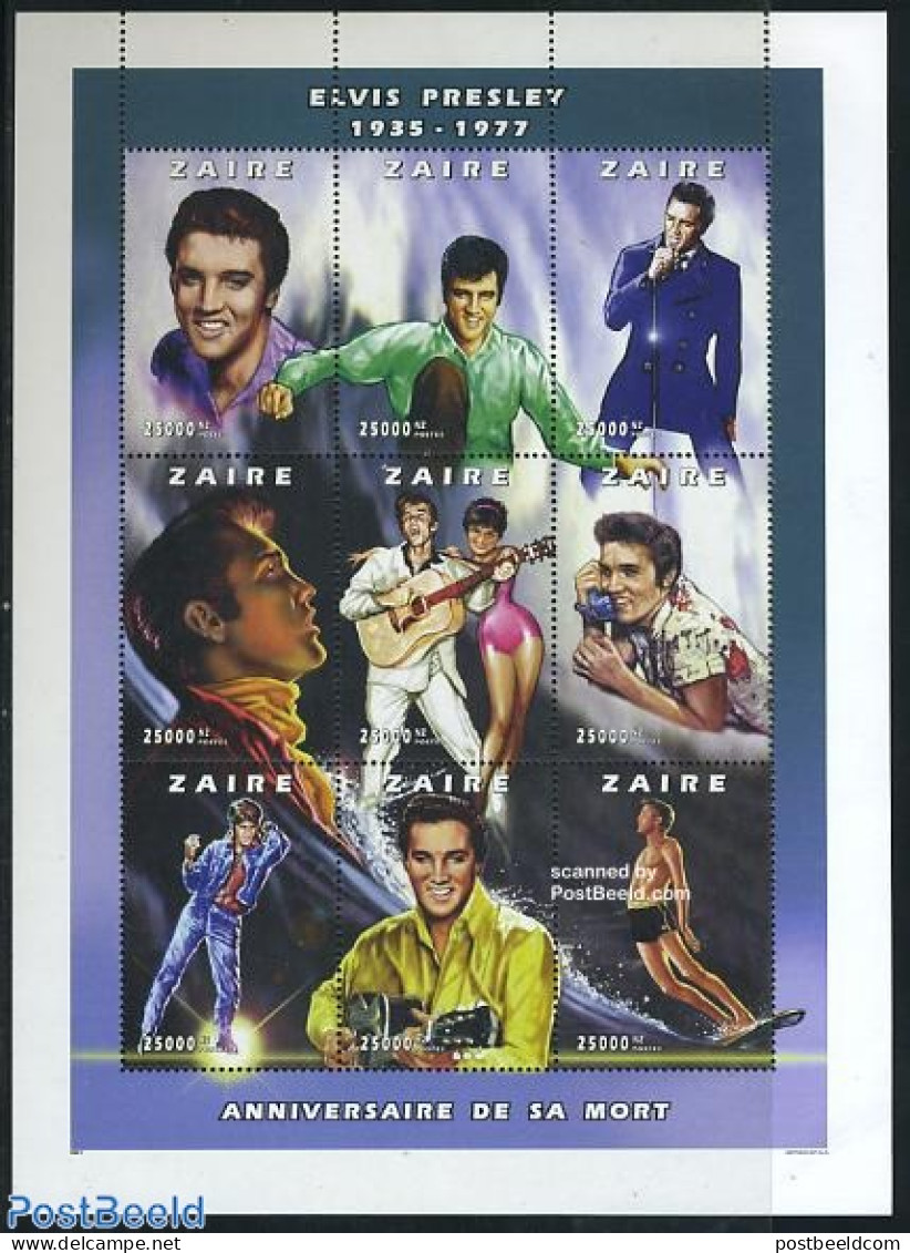 Congo Dem. Republic, (zaire) 1997 Elvis Presley 9v M/s, Mint NH, Performance Art - Elvis Presley - Music - Popular Music - Elvis Presley